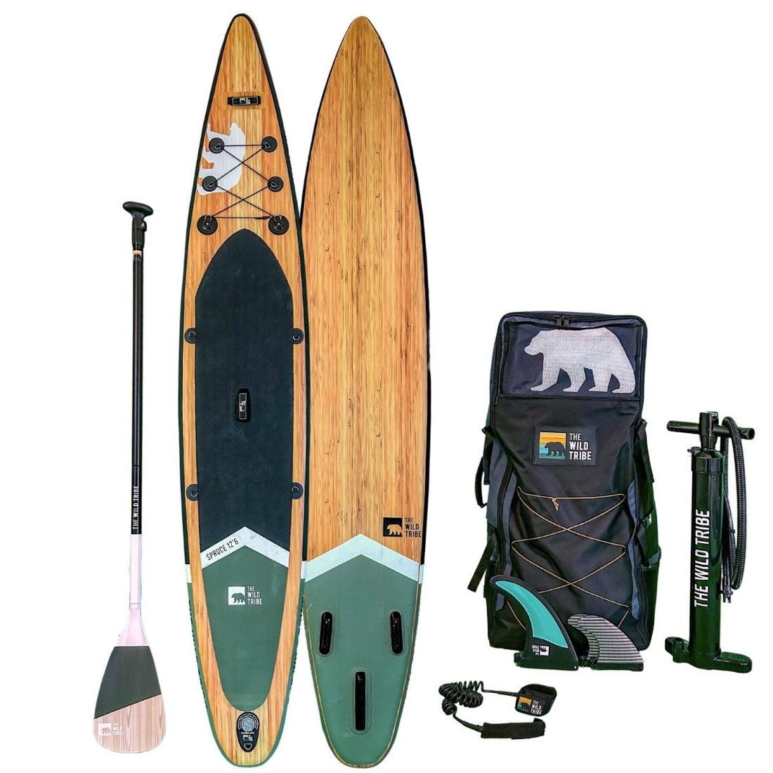 Spruce 12'6 Green: Racing 12'6" Premium Inflatable Paddleboard - The Wild Tribe